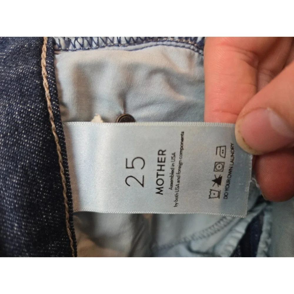 Mother Stunner Zip Ankle Step‎ Fray Jeans Sweeping Racer Womens Size 25 Blue
